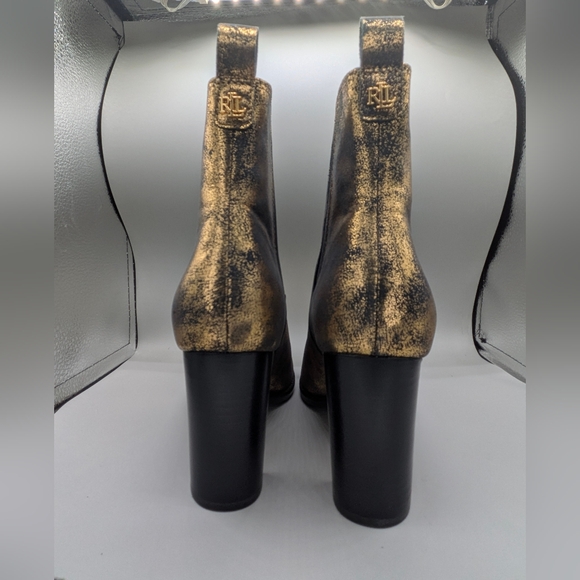Lauren Ralph Lauren Mylah Metallic Chelsea Leather Bootie Bronze/Gold Size 9 B - Picture 4 of 11